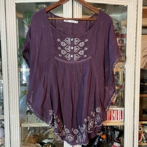 Solitare plum purple boho top Womens blouse tunic M